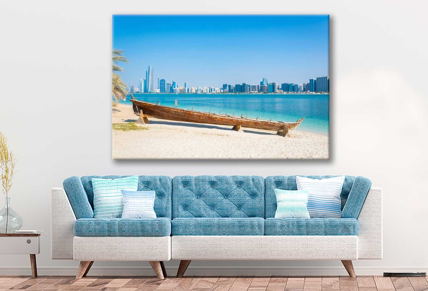 Bella Home Wooden Boat near Sea Abu Dhabi Print Canvas Ready to hang