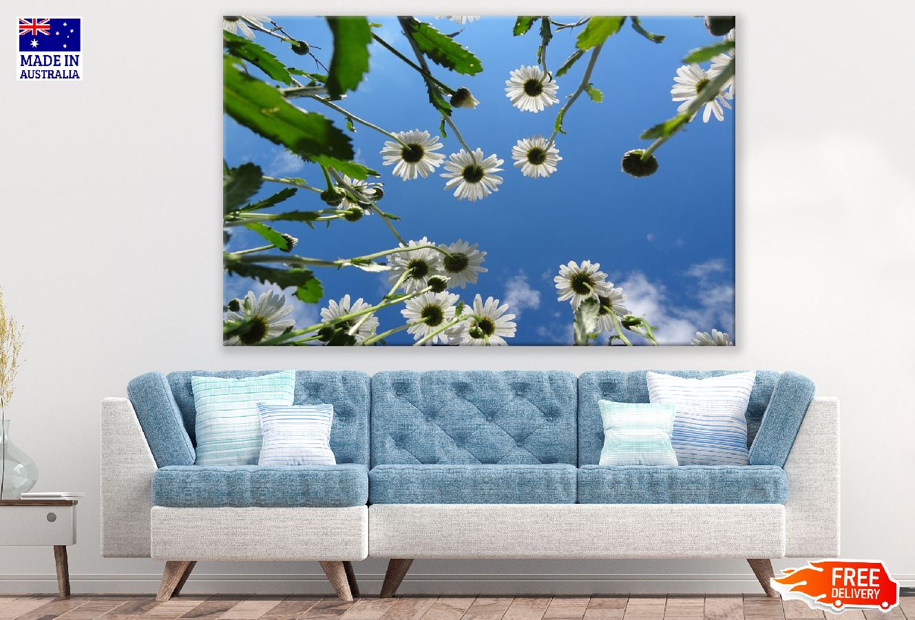 White Daisy with Tree Under Blue Sky Photograph Print 100% Australian Made