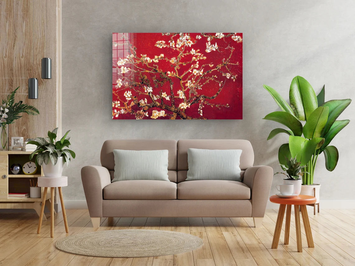 Van Gogh Red Blooming Print Tempered Glass Wall Art 100% Made in Australia Ready to Hang