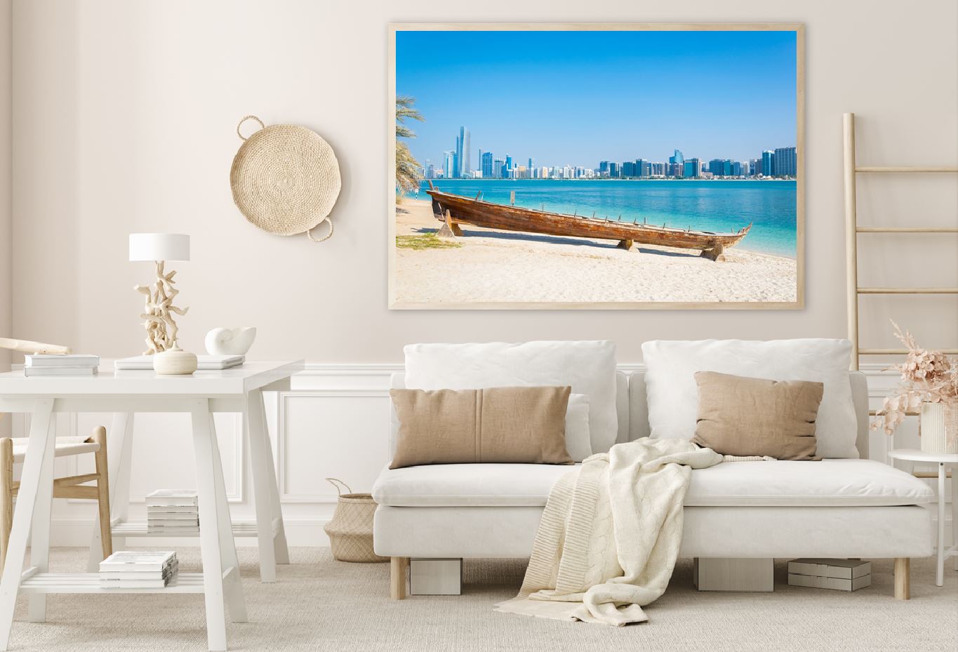 Wooden Boat near Sea Abu Dhabi Photograph Home Decor Premium Quality Poster Print Choose Your Sizes