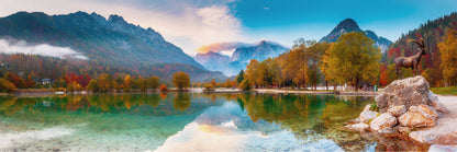 Panoramic Canvas Mountain Lake View Scenery Photograph High Quality 100% Australian made wall Canvas Print ready to hang