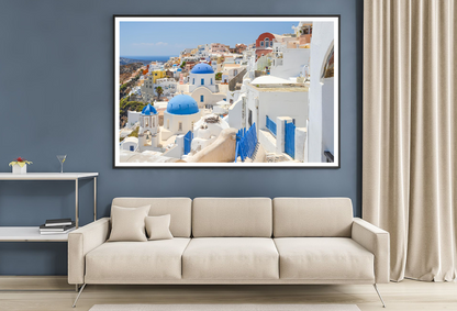 Blue Church Cupolas In Oia View Photograph Home Decor Premium Quality Poster Print Choose Your Sizes