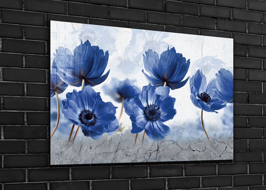 Blue Flowers Watercolor Print Tempered Glass Wall Art 100% Made in Australia Ready to Hang