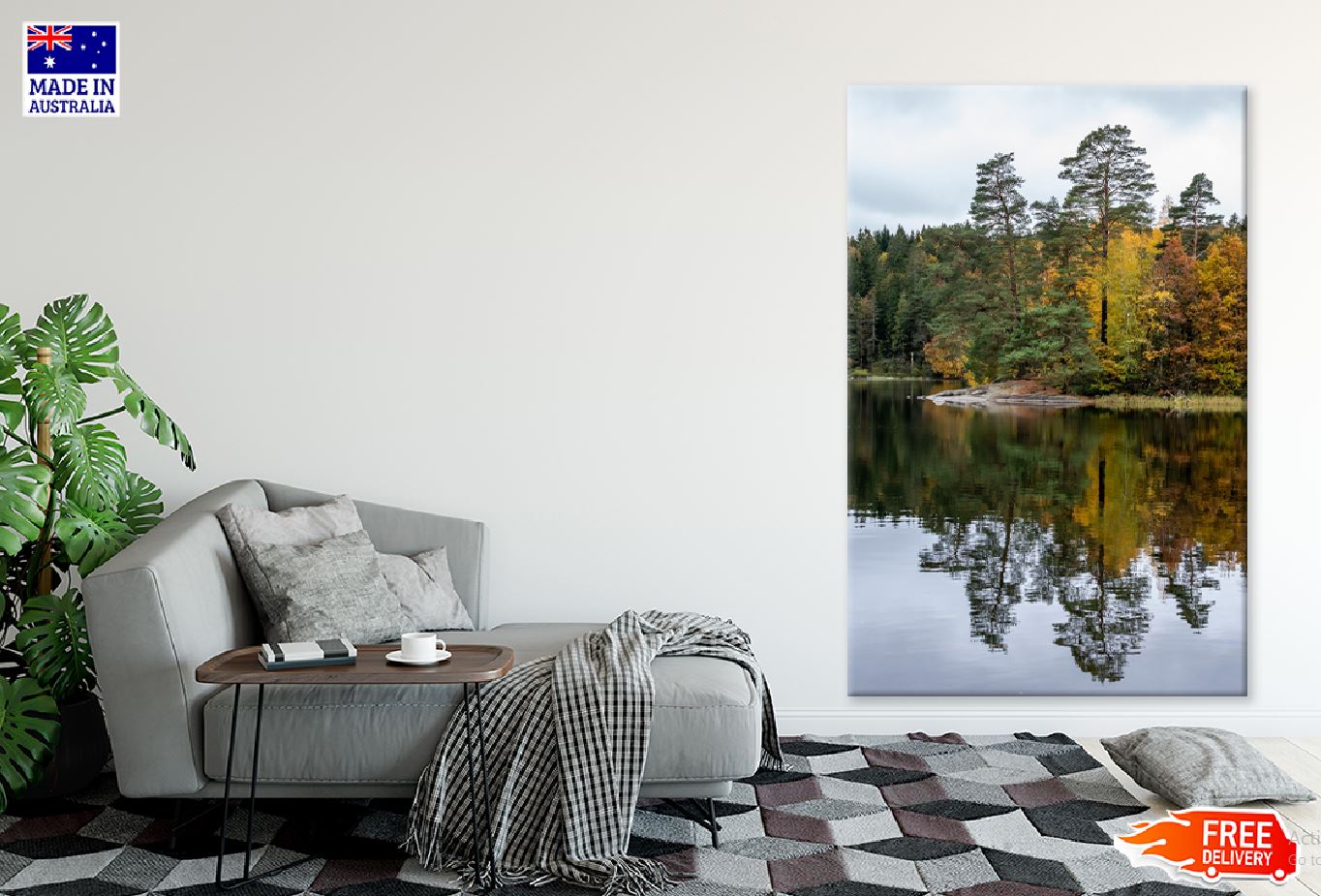 Autumn Tree View on Lake Scenery View Photograph Print 100% Australian Made