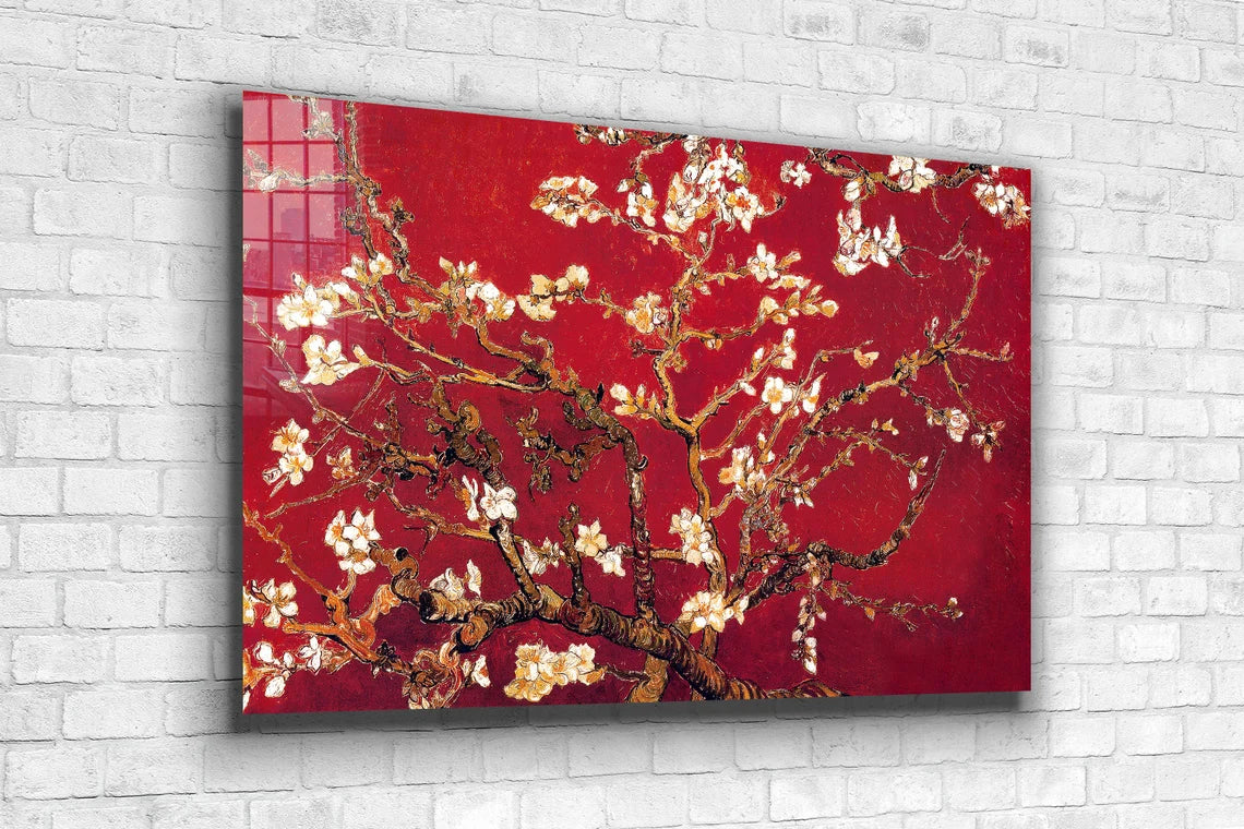 Van Gogh Red Blooming Print Tempered Glass Wall Art 100% Made in Australia Ready to Hang