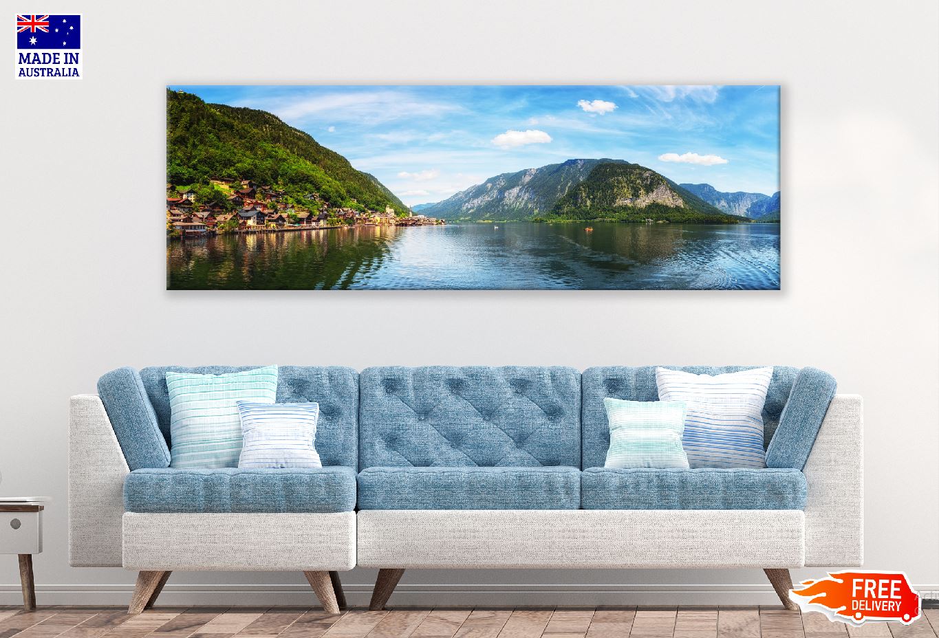 Panoramic Canvas Salzkammergut Rocks & Lake Photograph High Quality 100% Australian Made Wall Canvas Print Ready to Hang