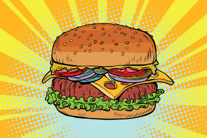 Burger Closeup Illustration Print 100% Australian Made
