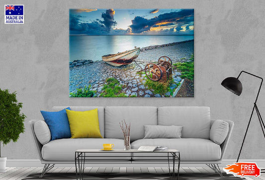 Rusty Boat Slope Shore Lake View Photograph Print 100% Australian Made