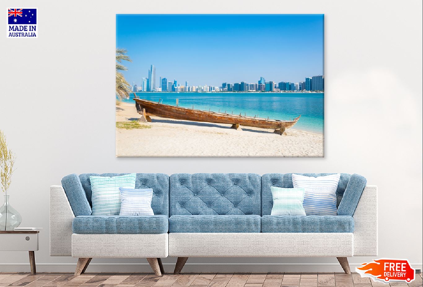 Wooden Boat near Sea Photograph Abu Dhabi Print 100% Australian Made