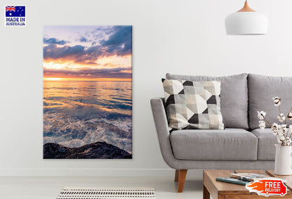 Sea Waves on Rock Sunset Scenery Photograph Print 100% Australian Made