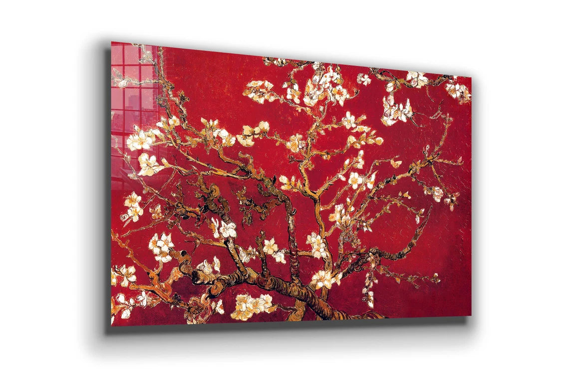 Van Gogh Red Blooming Print Tempered Glass Wall Art 100% Made in Australia Ready to Hang