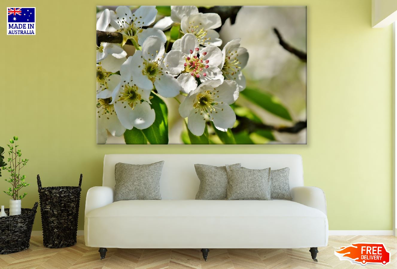 White Pear Blossom Flowers with Branches Photograph Print 100% Australian Made