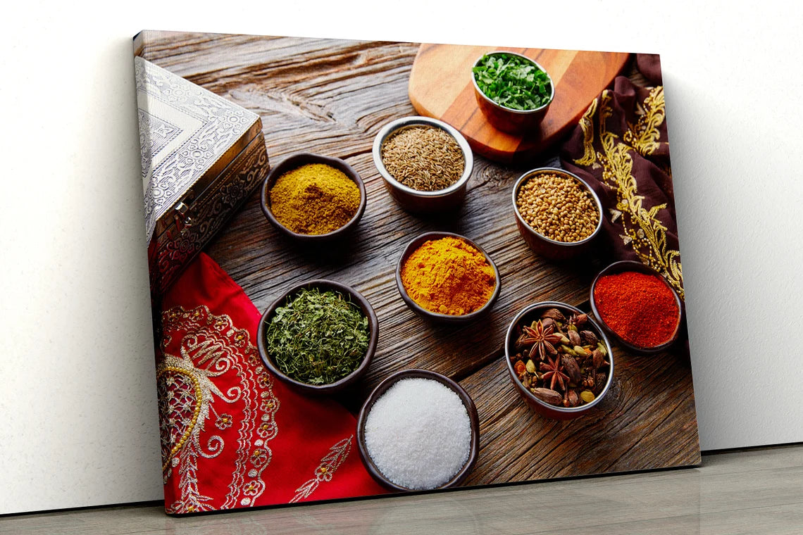 Spices on Table Photograph Acrylic Glass Print Tempered Glass Wall Art 100% Made in Australia Ready to Hang