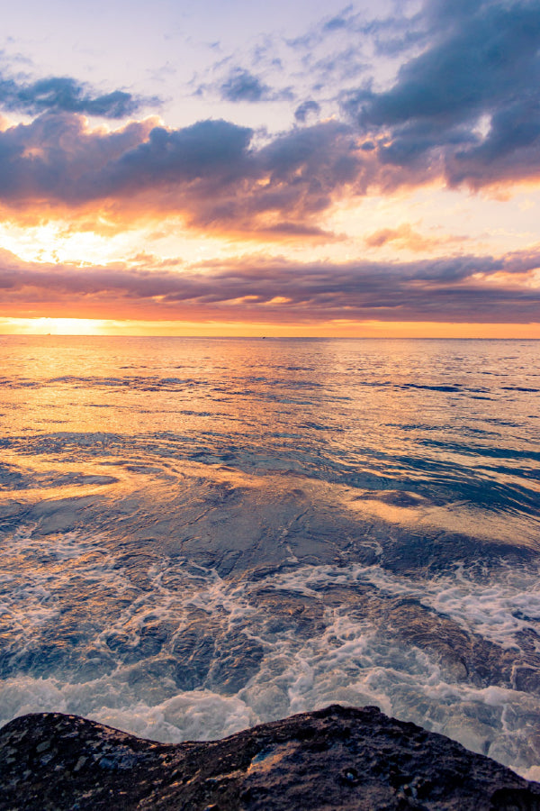 Sea Waves on Rock Sunset Scenery Photograph Print 100% Australian Made