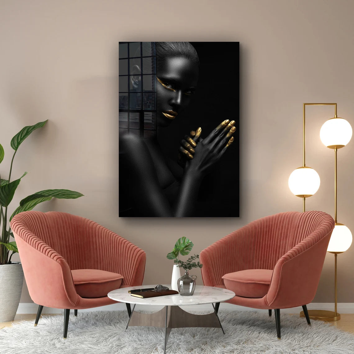 Gold Woman Abstract Print Tempered Glass Wall Art 100% Made in Australia Ready to Hang