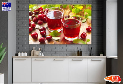 Cold Cherry Juice Glasses with Fresh Berries Photograph Print 100% Australian Made