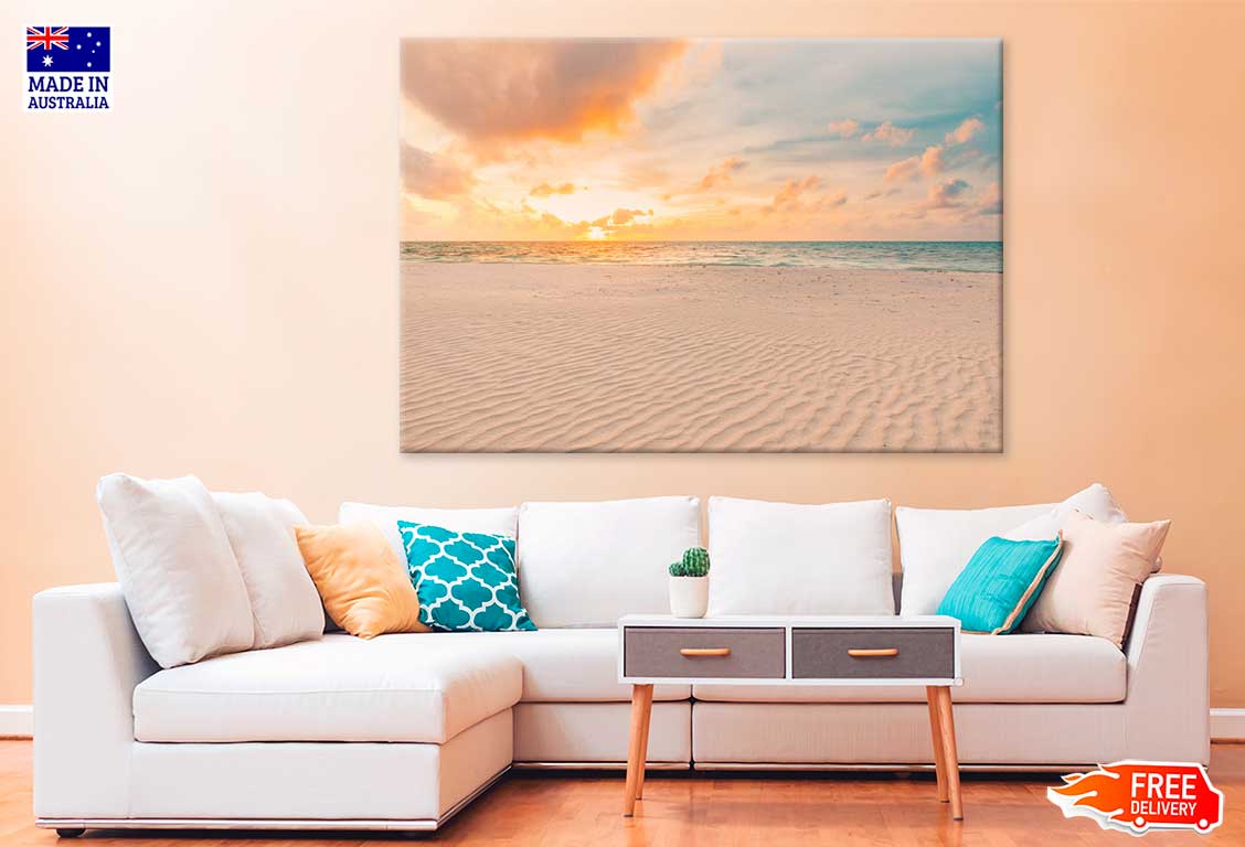 Sandy Beach with Sunset Sky Scenery View Photograph Print 100% Australian Made