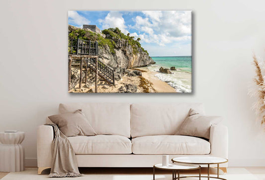 Bella Home Caribbean Beach at Mayan Ruins Print Canvas Ready to hang