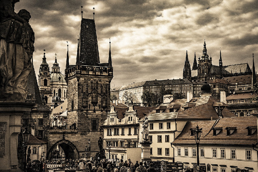 Charles Bridge & Vltava River in Prague B&W Photograph Print 100% Australian Made