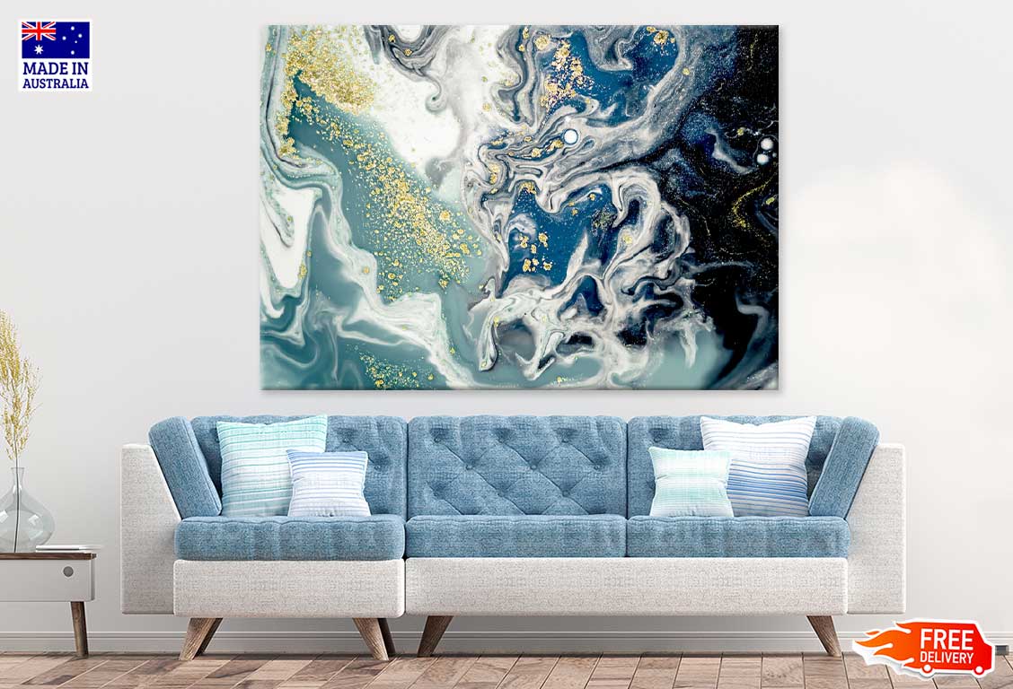 Blue Silver & Gold Abstract Design Print 100% Australian Made
