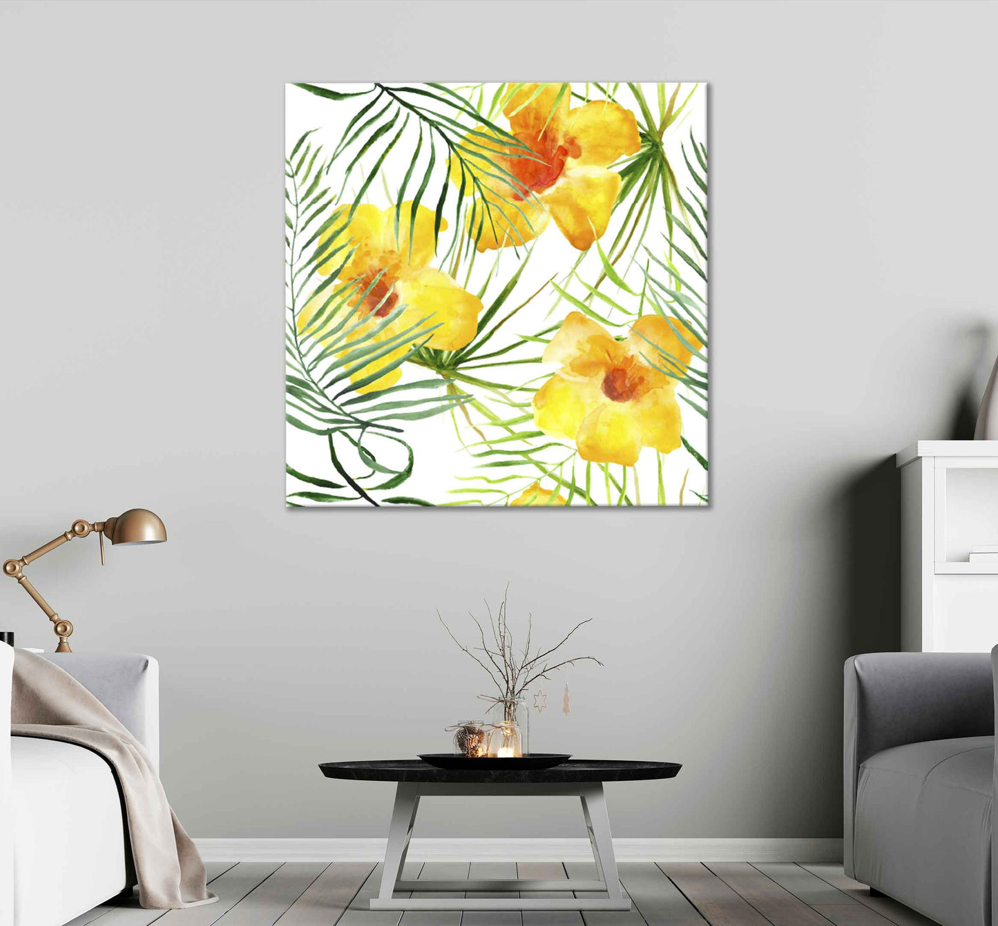 Square Canvas Yellow Flowers & Leaves Art High Quality Print 100% Australian Made