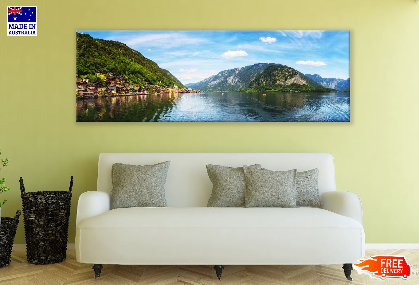 Panoramic Canvas Salzkammergut Rocks & Lake Photograph High Quality 100% Australian Made Wall Canvas Print Ready to Hang