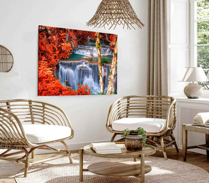 Bella Home Waterfall in Autumn Scenery View Print Canvas Ready to hang