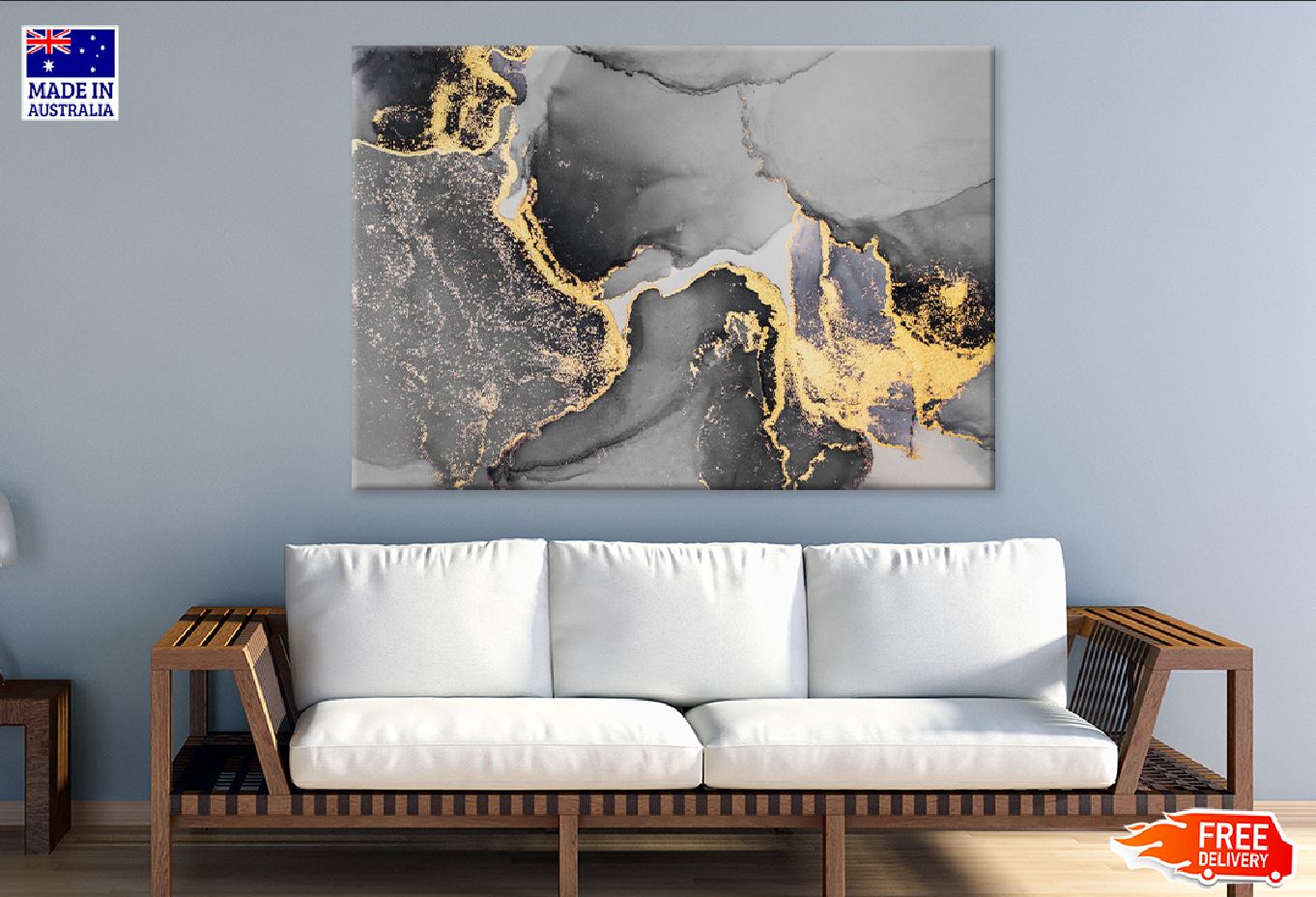 Black & Gold Splashes Abstract Design Print 100% Australian Made