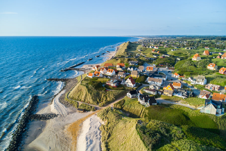 Coastline of Denmark with Village Photograph Home Decor Premium Quality Poster Print Choose Your Sizes