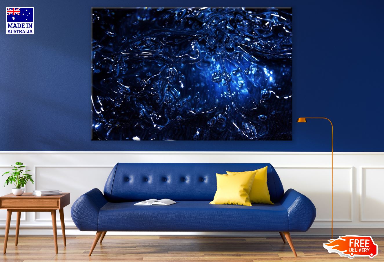 Blue Color Liquid Abstract Design Print 100% Australian Made