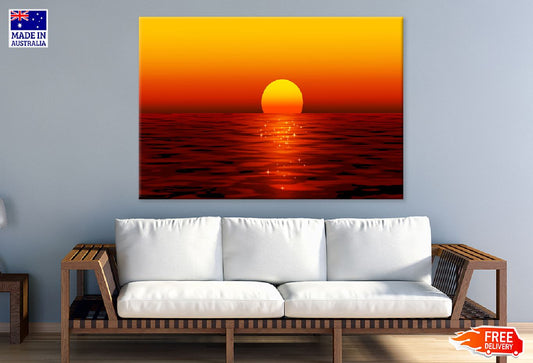 Red Sunset over Calm Sea Vector Art Print 100% Australian Made