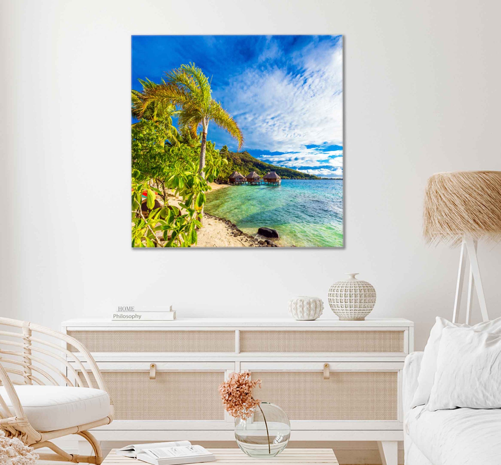 Square Canvas Sandy Beach With Palm Trees High Quality Print 100% Australian Made