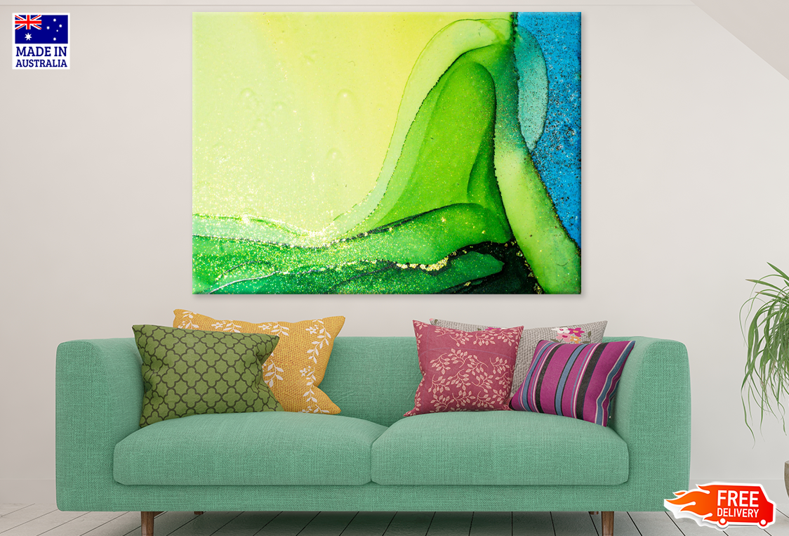 Yellow Green & Blue Abstract Art Print 100% Australian Made