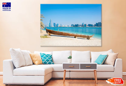Wooden Boat near Sea Photograph Abu Dhabi Print 100% Australian Made