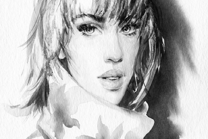 Young Girl With Short Hair B&W Abstract Watercolor Painting Print 100% Australian Made