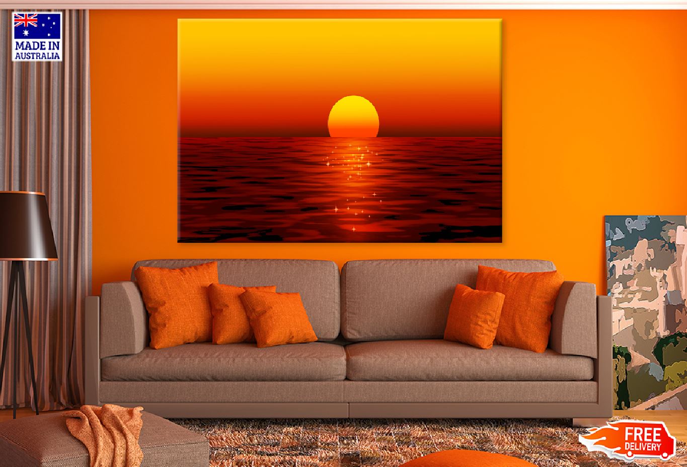 Red Sunset over Calm Sea Vector Art Print 100% Australian Made