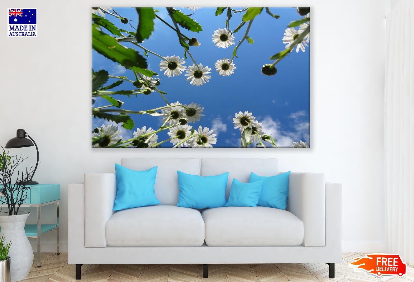 White Daisy with Tree Under Blue Sky Photograph Print 100% Australian Made