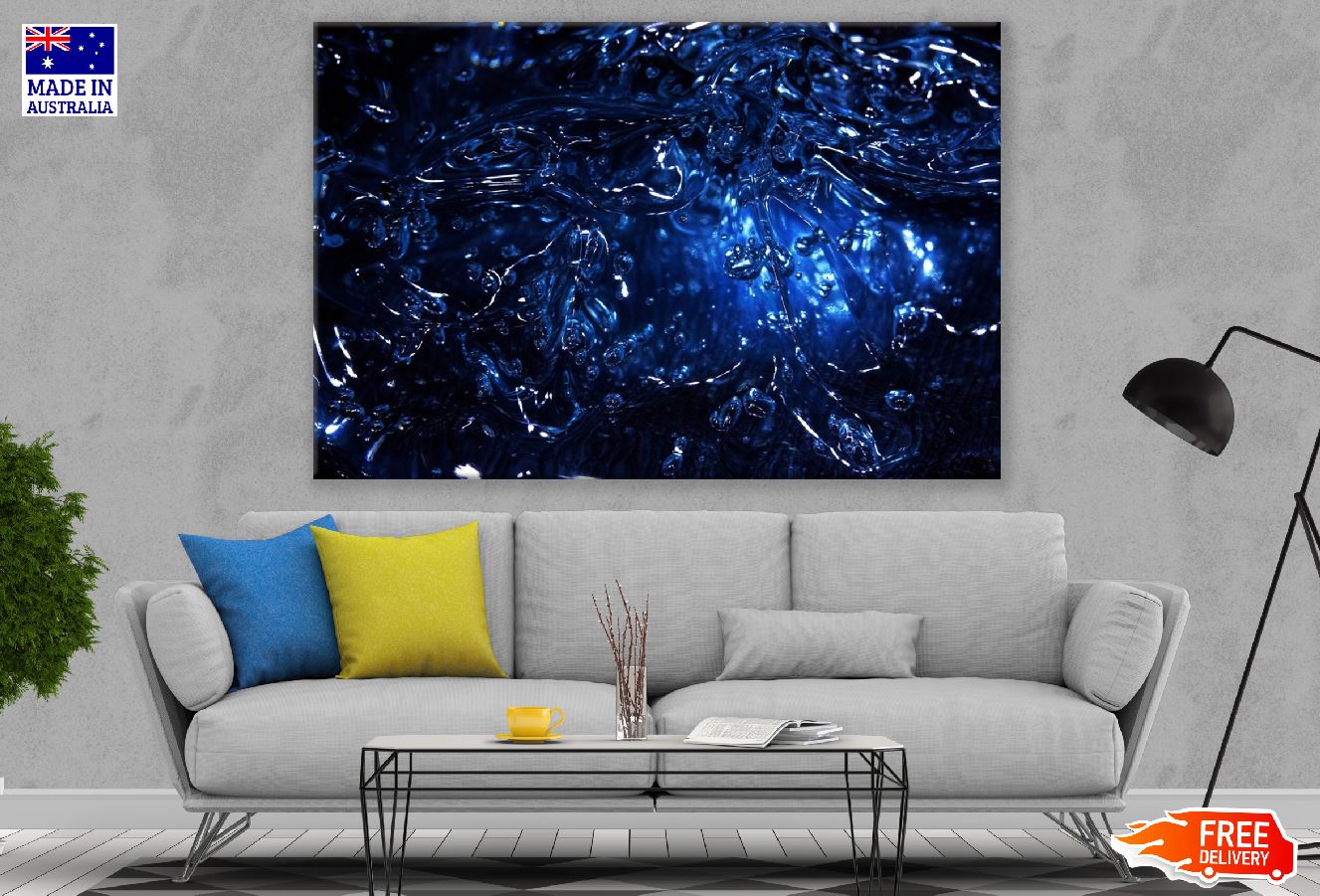 Blue Color Liquid Abstract Design Print 100% Australian Made