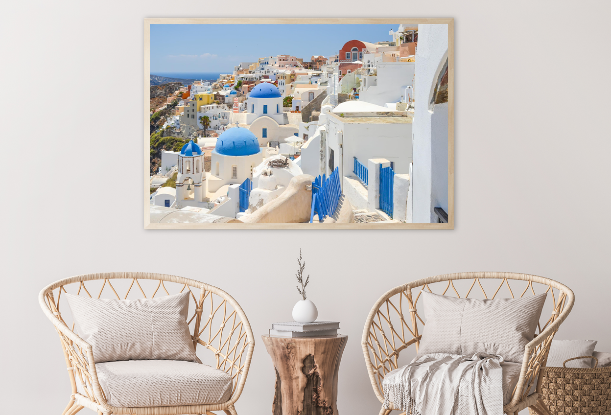 Blue Church Cupolas In Oia View Photograph Home Decor Premium Quality Poster Print Choose Your Sizes