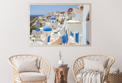 Blue Church Cupolas In Oia View Photograph Home Decor Premium Quality Poster Print Choose Your Sizes