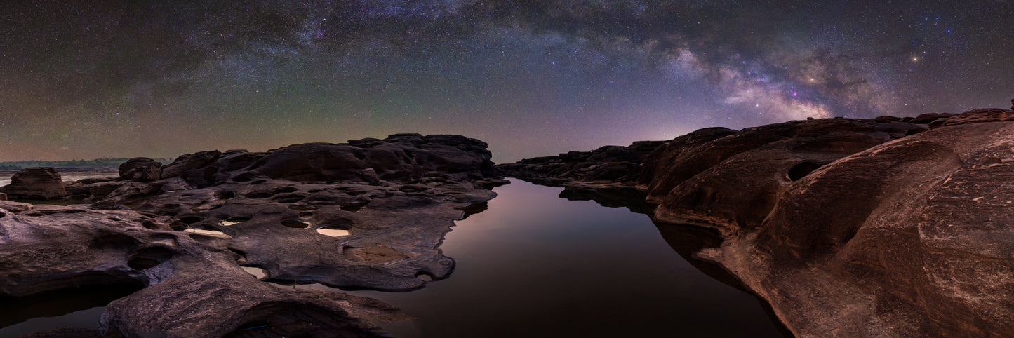 Panoramic Canvas Rocks Milky Way Sky Scenery High Quality 100% Australian Made Wall Canvas Print Ready to Hang