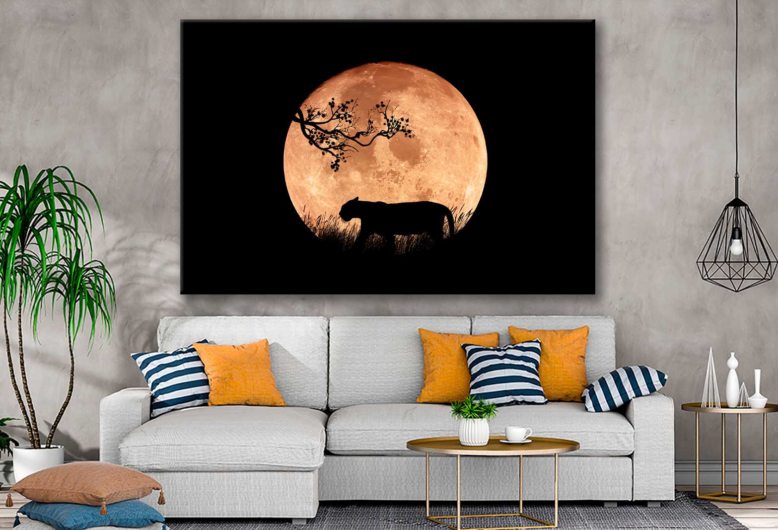 Bella Home Illustration of a Tiger in The Night Print Canvas Ready to hang