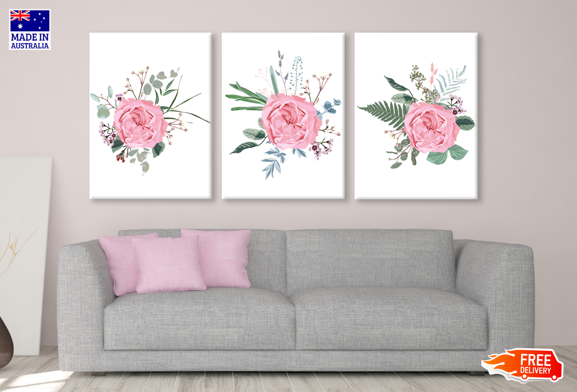 3 Set of Rose Flower Painting High Quality print 100% Australian made wall Canvas ready to hang