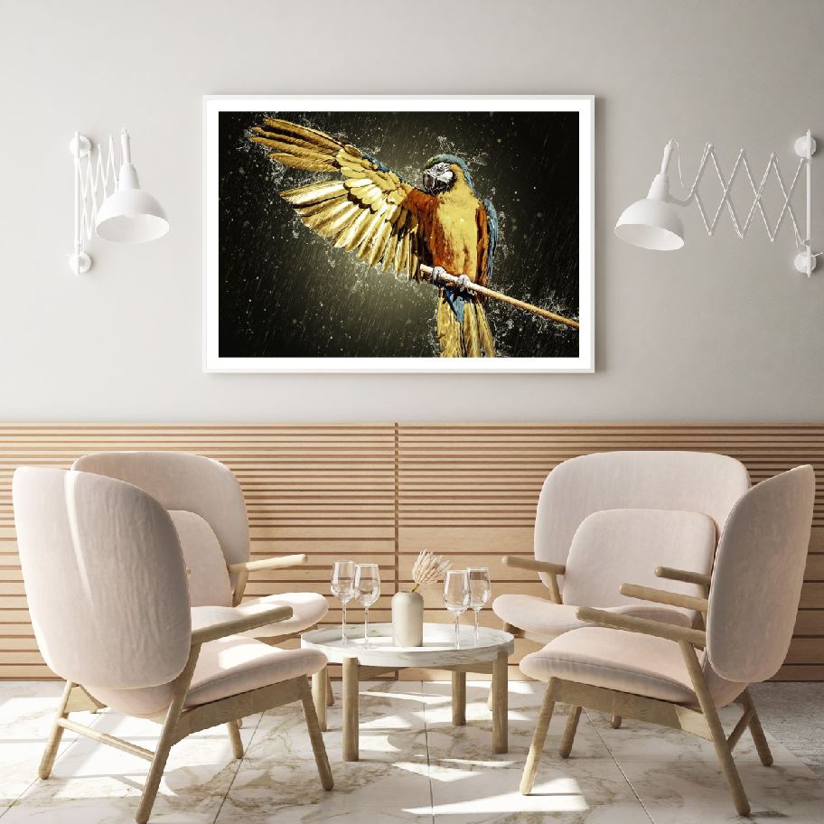 Macaw Bird in Rain Digital Art Home Decor Premium Quality Poster Print Choose Your Sizes