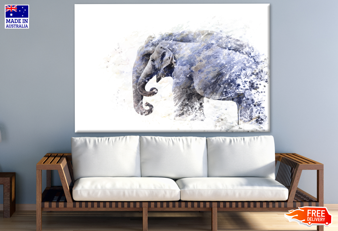 Elephants Watercolour Splash Print 100% Australian Made