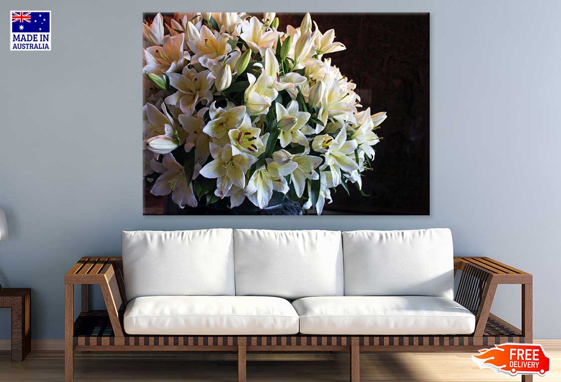 White Lily Flowers Closeup View Photograph Print 100% Australian Made