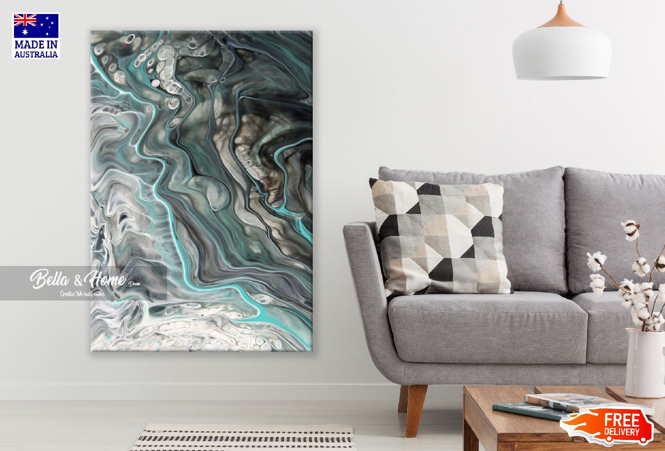 Grey & Green Abstract Design Print 100% Australian Made