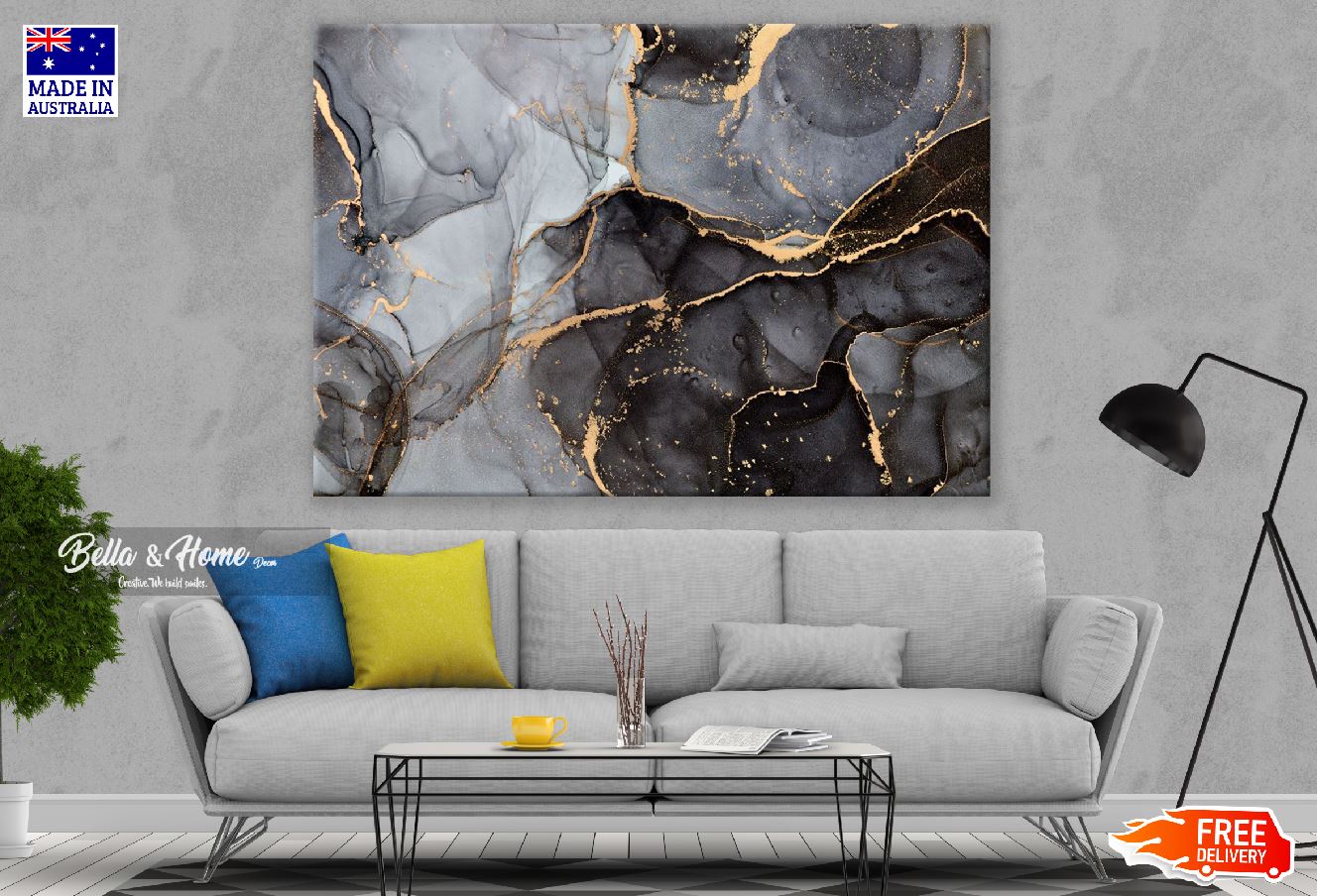 Black & Gold Abstract Design Print 100% Australian Made