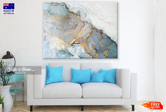Blue White & Gold Abstract Design Print 100% Australian Made