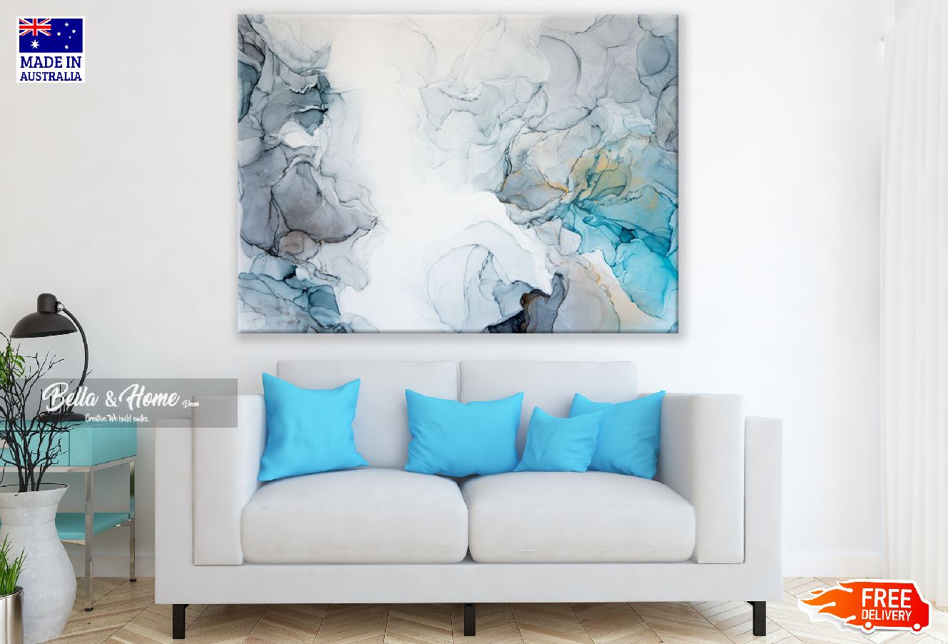 Blue & Grey Abstract Design Print 100% Australian Made